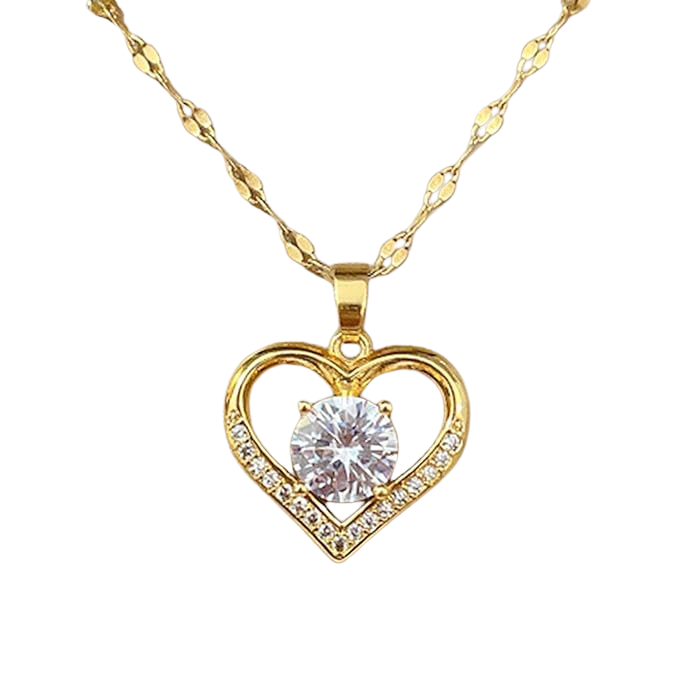 Collar Eterna – Corazón con Diamante en Acero Inoxidable Oro